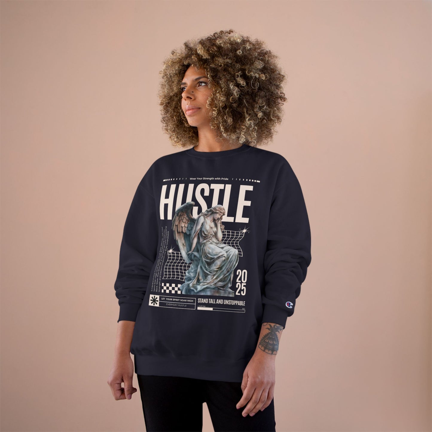 Champion x Everyday Hustle Angel Crewneck 2026 | Premium Inspirational Streetwear Sweatshirt | Limited Edition Navy Pullover