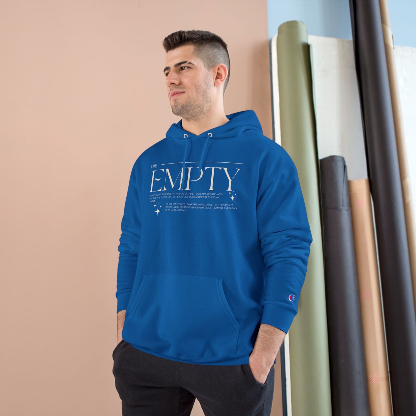 Die Empty Hoodie 2025 – Royal Blue Inspirational Streetwear | Everyday Hustle x Champion Limited Edition Graphic Hoodie