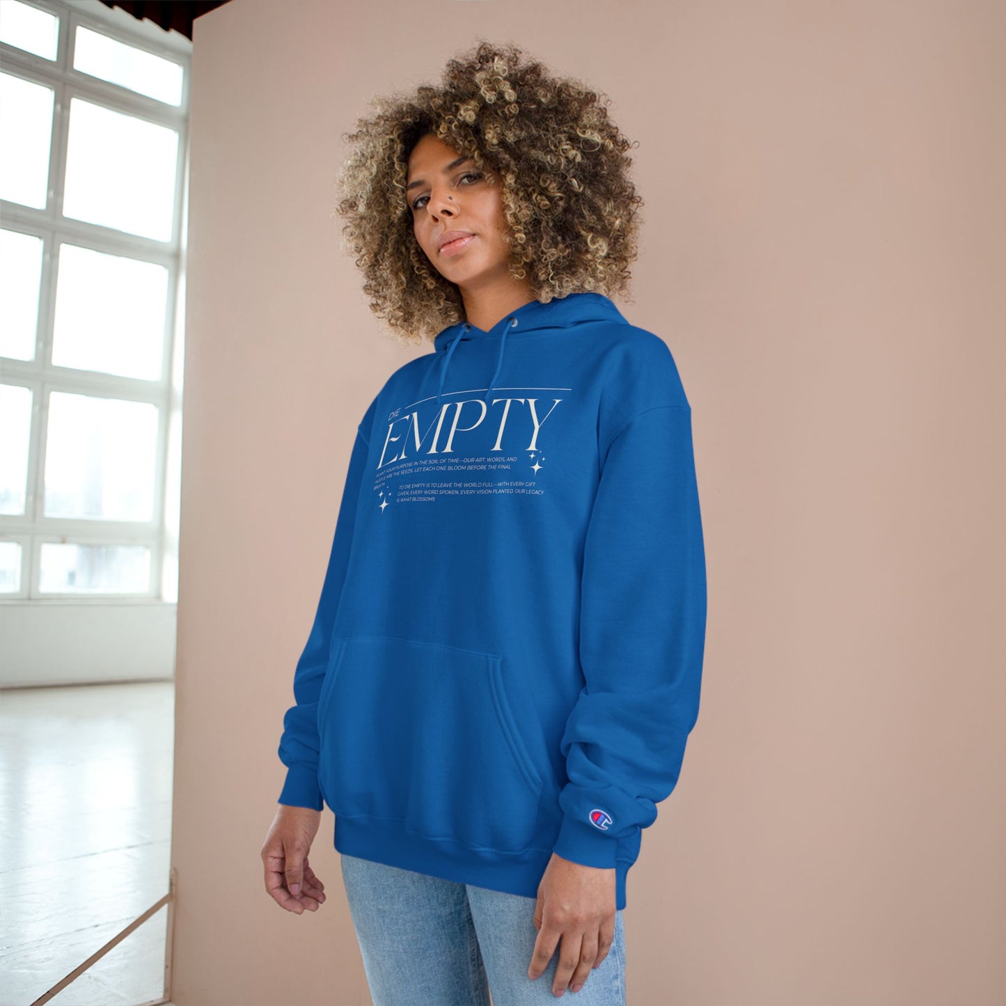 Die Empty Hoodie 2025 – Royal Blue Inspirational Streetwear | Everyday Hustle x Champion Limited Edition Graphic Hoodie